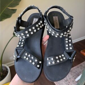 Steve Madden Black Rhinestone Embellished Sandals